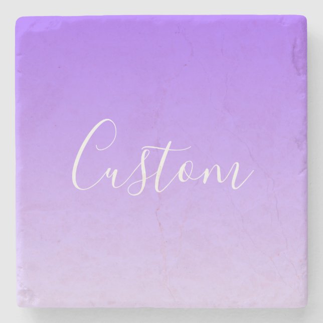 Cursive Script Name & Editable Light Lila Ombre Steinuntersetzer (Vorderseite)