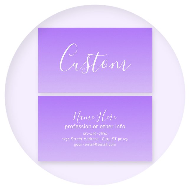 Cursive Script Name & Editable Light Lila Ombre Visitenkarte (Von Creator hochgeladen)