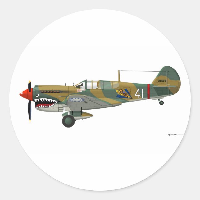 Curtiss P-40 Warhawk Runder Aufkleber (Vorderseite)
