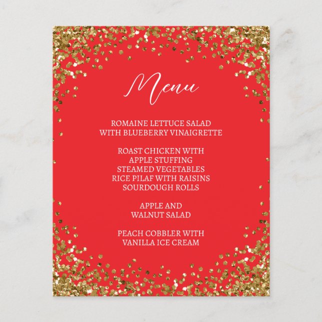 Curved Gold Glitter Red Menu (Vorderseite)