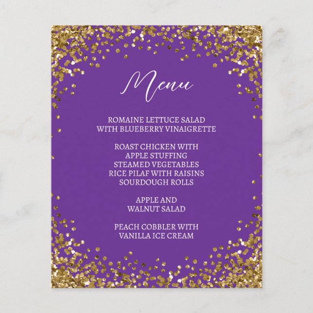 Curved Gold Glitter Royal Purple Menu (Vorderseite)