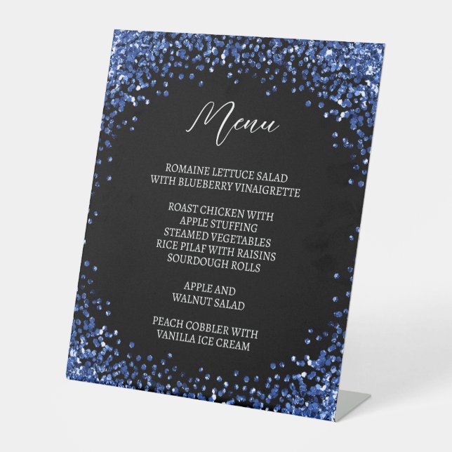 Curved Navy Blue Glitter Black Menu Sockelschild (Vorderseite)