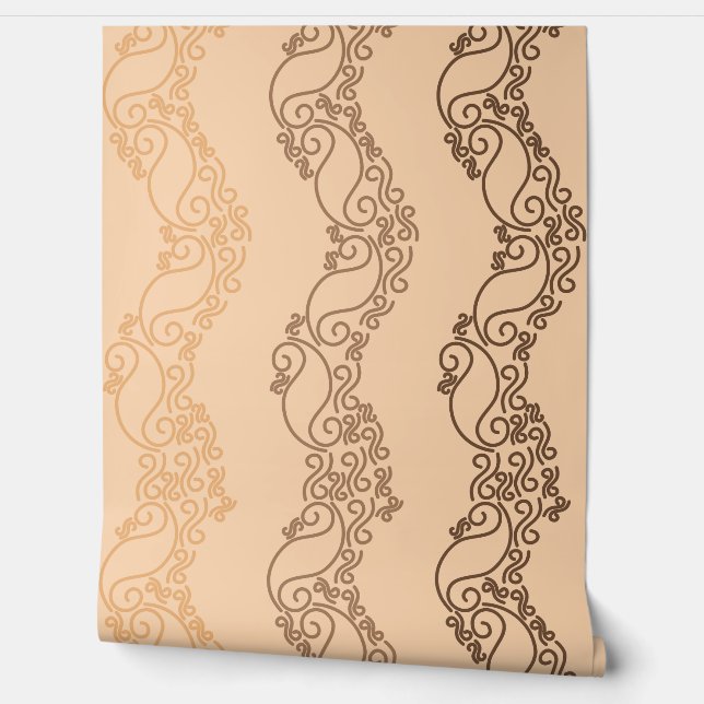 Curved Ombre Stripes - Brown - Peach Tapete (Abrollen)