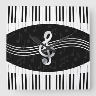 Curved Piano keys and treble clef Quadratische Wanduhr