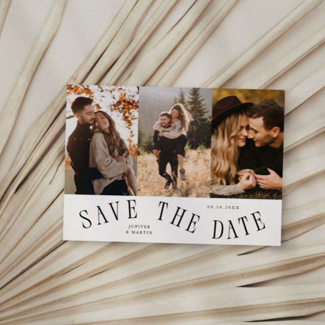 Curved Typography Multi Photo White Save The Date (Von Creator hochgeladen)