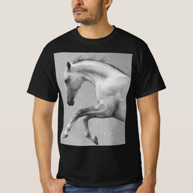 Curvet Horse Moderne Tiervorlage Mens Black T-Shirt (Vorderseite)