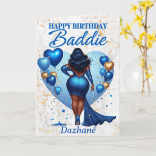 Curvy Afrikanische Amerikanerin Blue Glam Birthday Karte