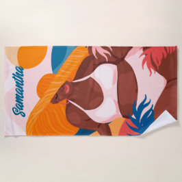 Curvy Black Woman, Beach Vacation Ready, Name Strandtuch