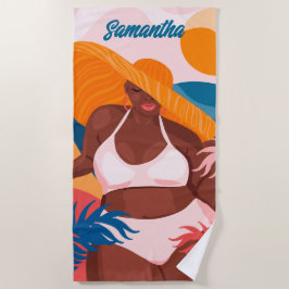 Curvy Black Woman, Beach Vacation Ready, Name Strandtuch