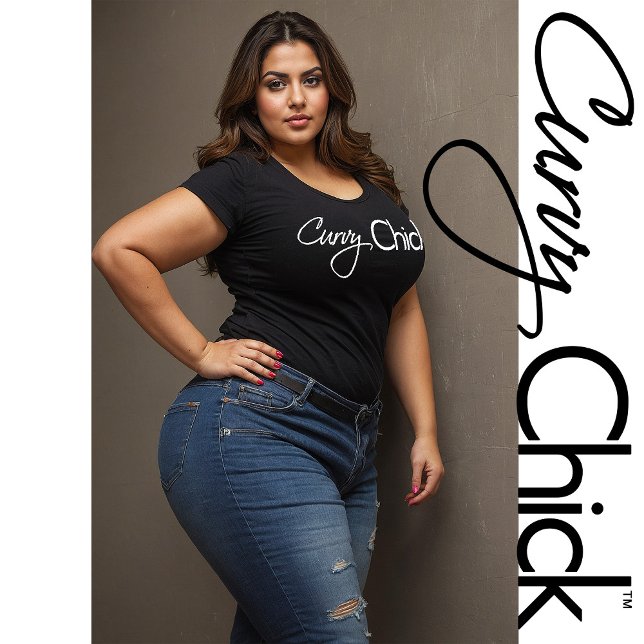 Curvy Chick White Logo auf schwarz Große Größe T-Shirt (Von Creator hochgeladen)