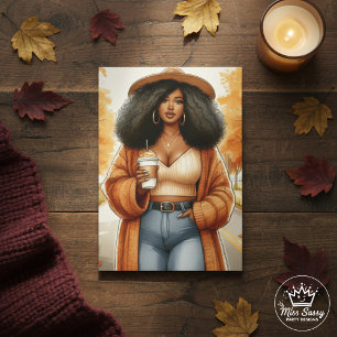 Curvy Cozy Afroamerikanerin Thanksgiving Karte