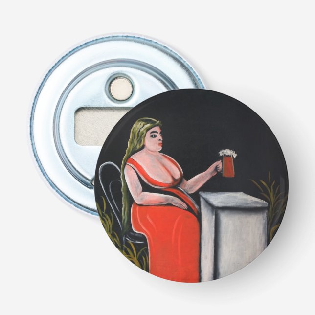 Curvy-Frau mit einer Tasse Bier Flaschenöffner (Vorderseite)