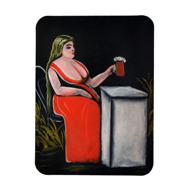 Curvy-Frau mit einer Tasse Bier Magnet (Vertikal)