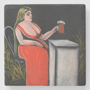 Curvy-Frau mit einer Tasse Bier Steinuntersetzer