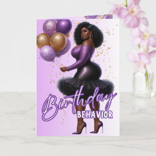 Curvy Glam afroamerikanische Frau lila Geburtstag Karte