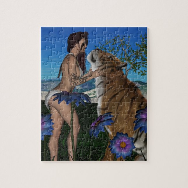 CURVY LADY & TIGER FANTASY JIGSAW PUZZLE (Vertikal)