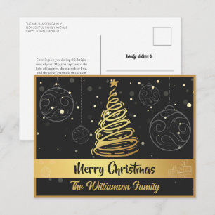 Curvy Lines Christmas Tree Ornamente Gold Schwarz Feiertagspostkarte