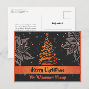 Curvy Lines Christmas Tree Poinsettia Red Black Feiertagspostkarte