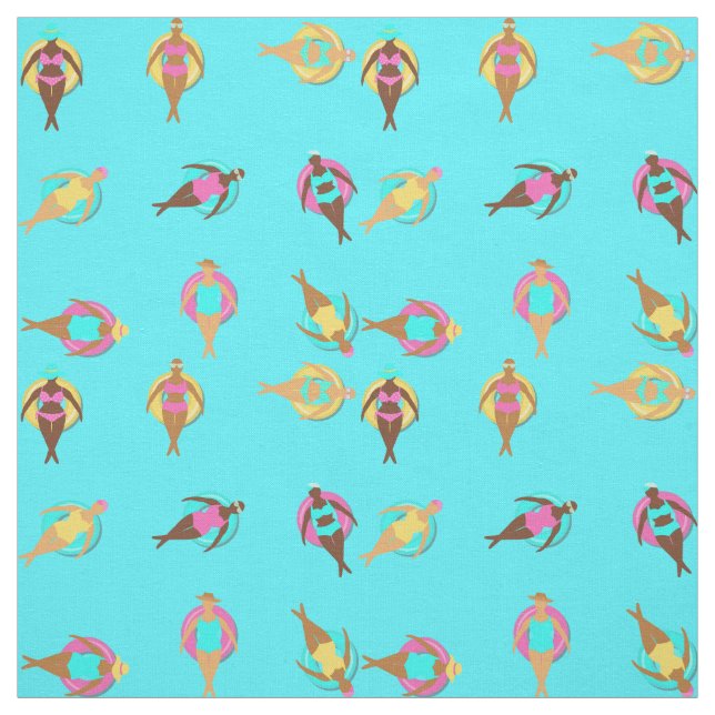 Curvy Melanin Women Friends am Pool Stoff (Muster)