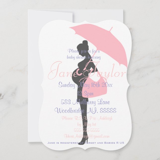 Curvy Pink Silhouette Kinderdusche Einladungen (Vorderseite)