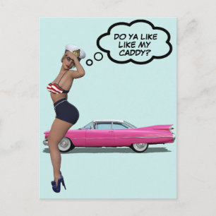CURVY SAILOR GIRL MIT PINK CADDY POSTCARD POSTKARTE