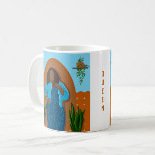 Curvy, Schwarze Frau, Hauspflanzen, Orange & Blau Kaffeetasse