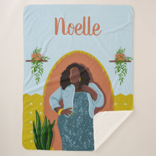 Curvy, Schwarze Frau, Hauspflanzen, Senf & Blau Sherpadecke