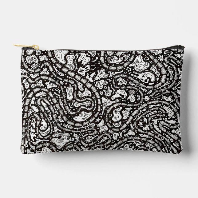 Curvy Twisty Cartoon Weird Faces Design Zubehörtasche (Vorderseite)