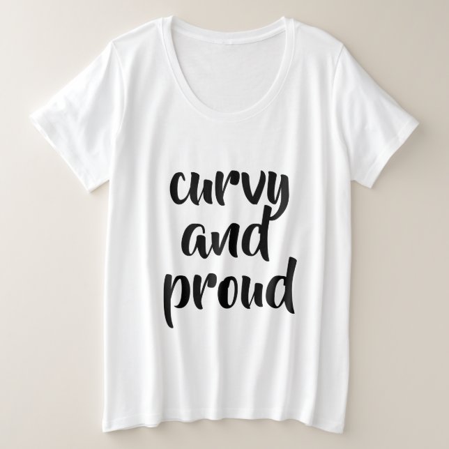 Curvy und stolzer, handgeschriebener schwarzer Tex Große Größe T-Shirt (Design vorne)