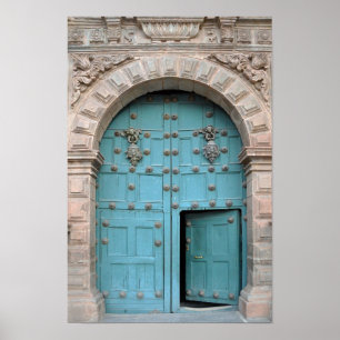 Cusco Church Aqua Door Poster