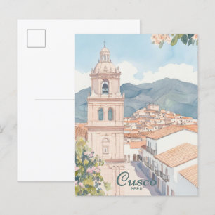 Cusco Peru Gouache-Malerei-Illustration Reise Postkarte