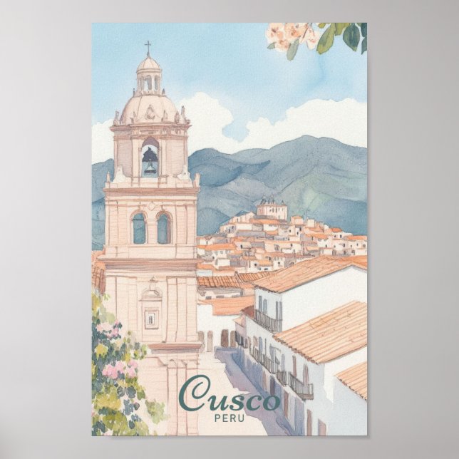 Cusco Peru Gouache Paint Illustration Travel Poster (Vorne)