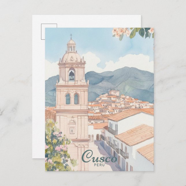 Cusco Peru Gouache Paint Illustration Travel Postkarte (Vorne/Hinten)