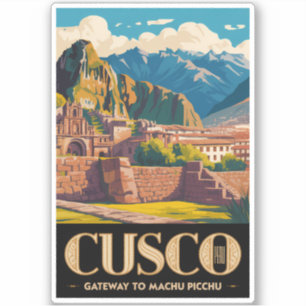 Cusco Peru Illustration Reise Kunst Vintage Aufkleber