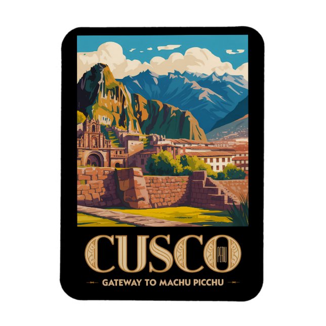 Cusco Peru Illustration Reise Kunst Vintage Magnet (Vertikal)