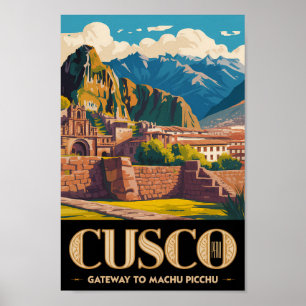 Cusco Peru Illustration Reise Kunst Vintage Poster