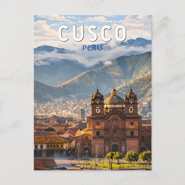 Cusco Peru Illustration Reise Kunst Vintage Postkarte (Vorderseite)