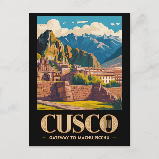 Cusco Peru Illustration Reise Kunst Vintage Postkarte (Vorderseite)