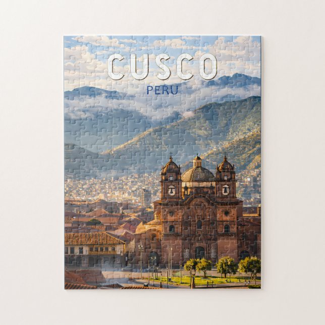 Cusco Peru Illustration Reise Kunst Vintage Puzzle (Vertikal)