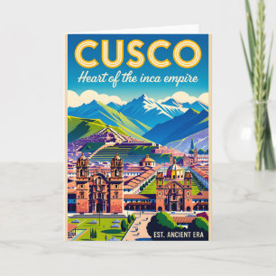 Cusco Peru Stadtlandschaft Retro-Reiseposter-Kunst Karte