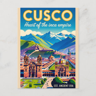Cusco Peru Stadtlandschaft Retro-Reiseposter-Kunst Postkarte