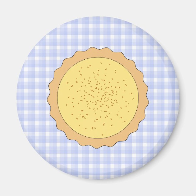 Custard Pie. Gelber Teppich, mit blauem Gingham. Magnet (Vorne)