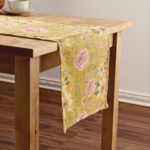 Custard Yellow Elegantes Muster für Vintage Wildbl Großer Tischläufer