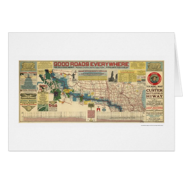 Custer Schlachtfeld-Landstraßen-Karte - 1925 (Vorderseite (Horizontal))