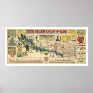 Custer Schlachtfeld-Landstraßen-Karte - 1925 Poster