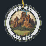 Custer Staat Park South Dakota Wandern Vintag Keramik Ornament<br><div class="desc">Customer Staat Park Vektorgrafik Design. Es ist ein South Dakota Staat Park und Wildlife Reserve in den Black Hills.</div>