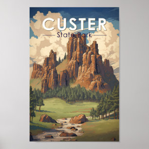 Custer Staat Park South Dakota Wandern Vintag Poster
