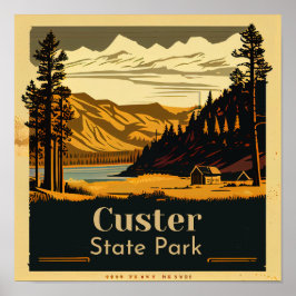 Custer Staat Park Square Vintag Poster