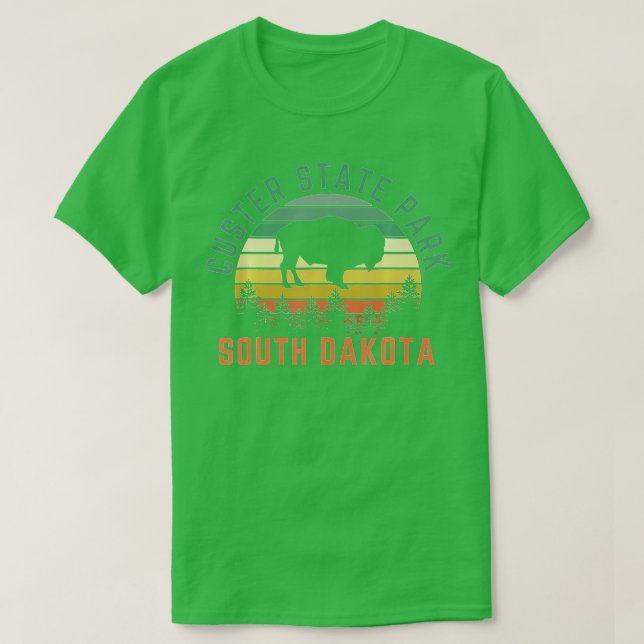 Custer State Park South Dakota Buffalo Retro Sunse T-Shirt (Design vorne)