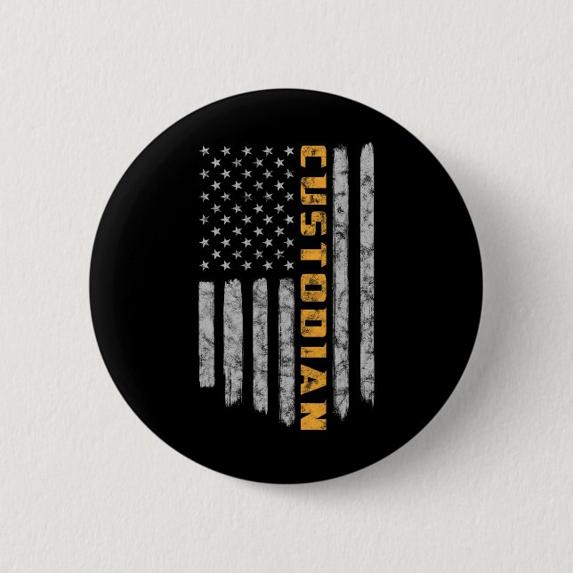 Custodian American Flag USA Janitor School Button (Vorderseite)
